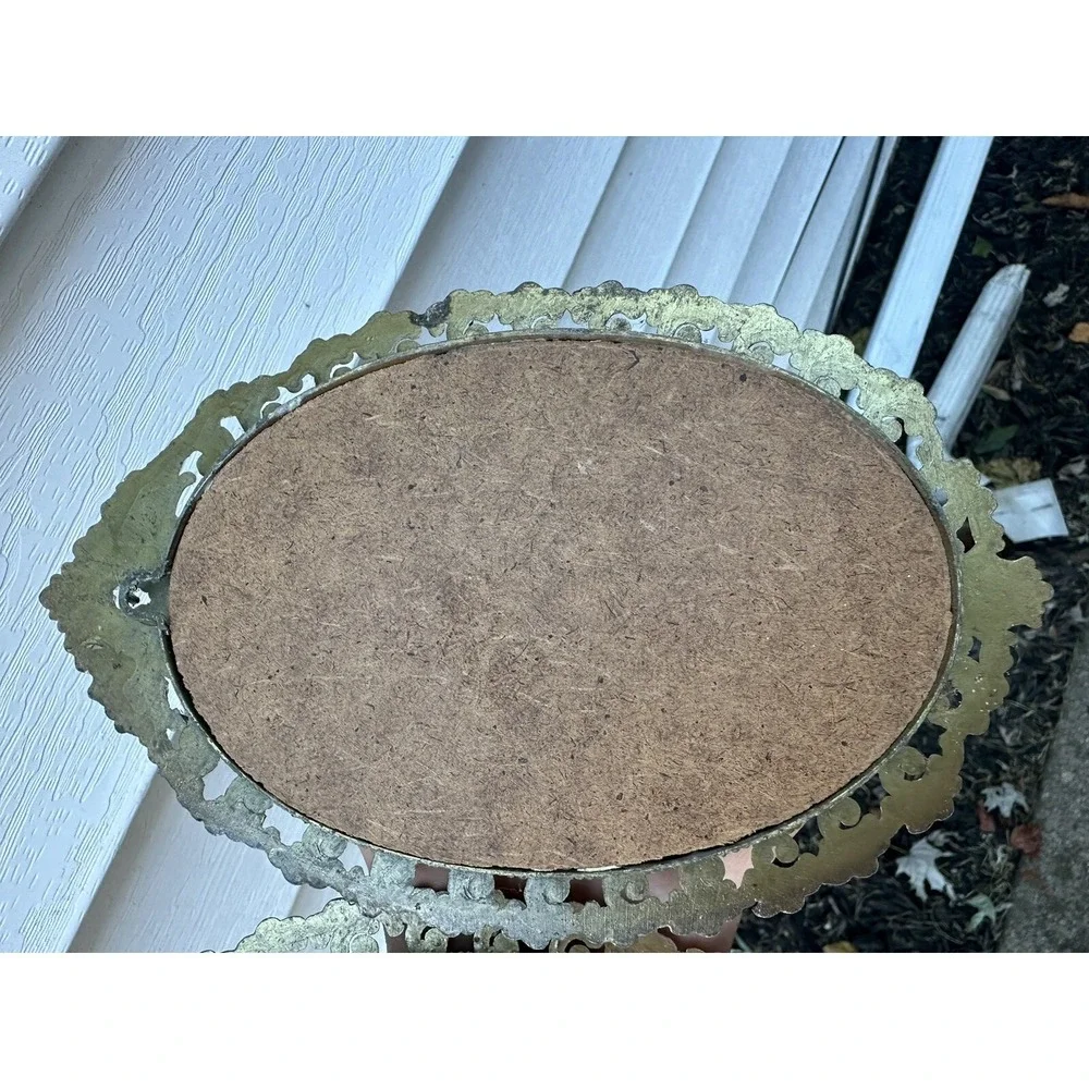 Vintage Victorian Brass Oval Ornate‎ Picture Frames Silk Children Outdoors X2